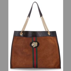 Authentic Gucci Rajah Tote crafted in brown suede